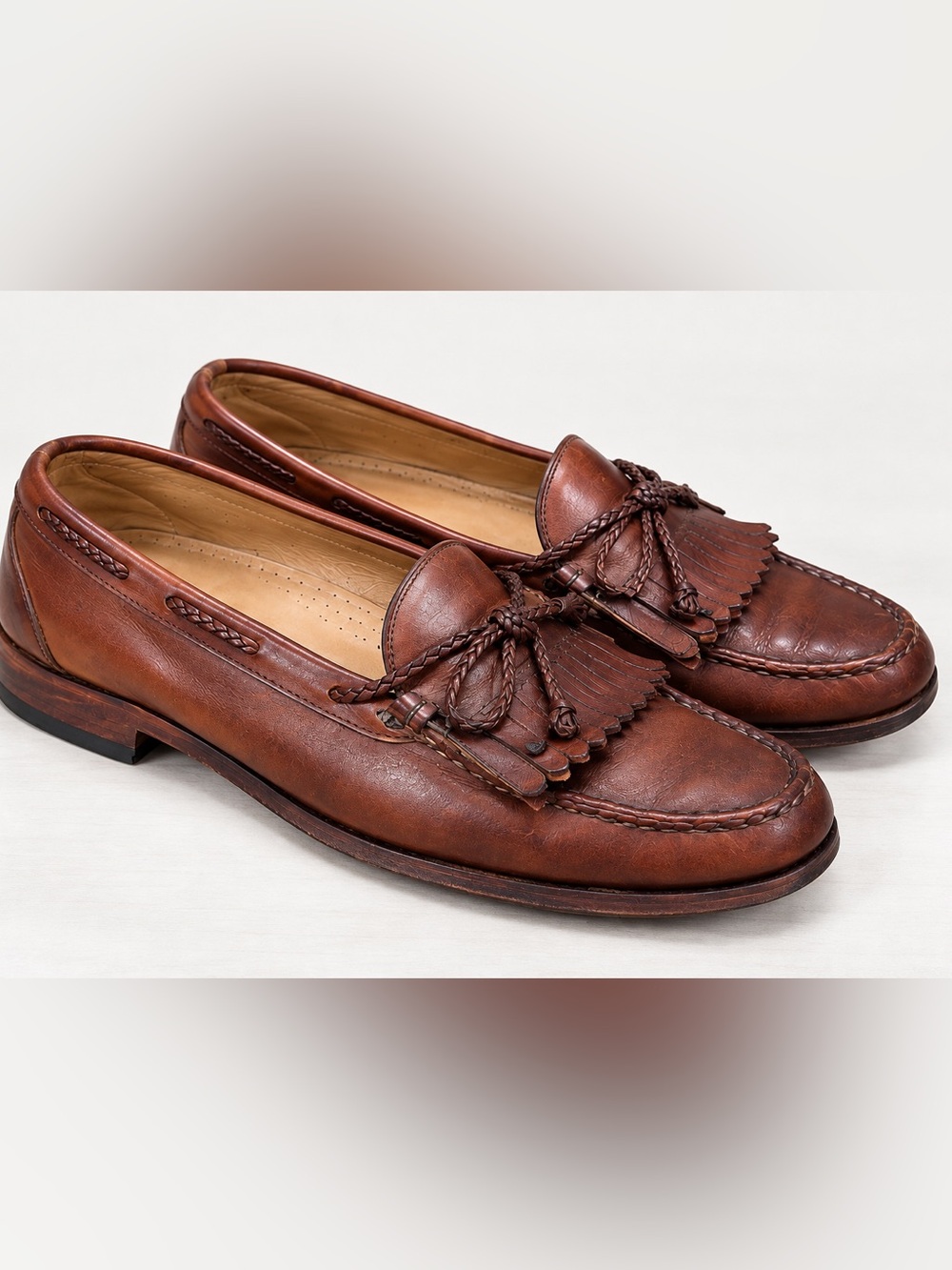 Allen Edmonds Mens 9.5D Brown Leather Kiltie Tassel Loafers Dress Shoes Made USA